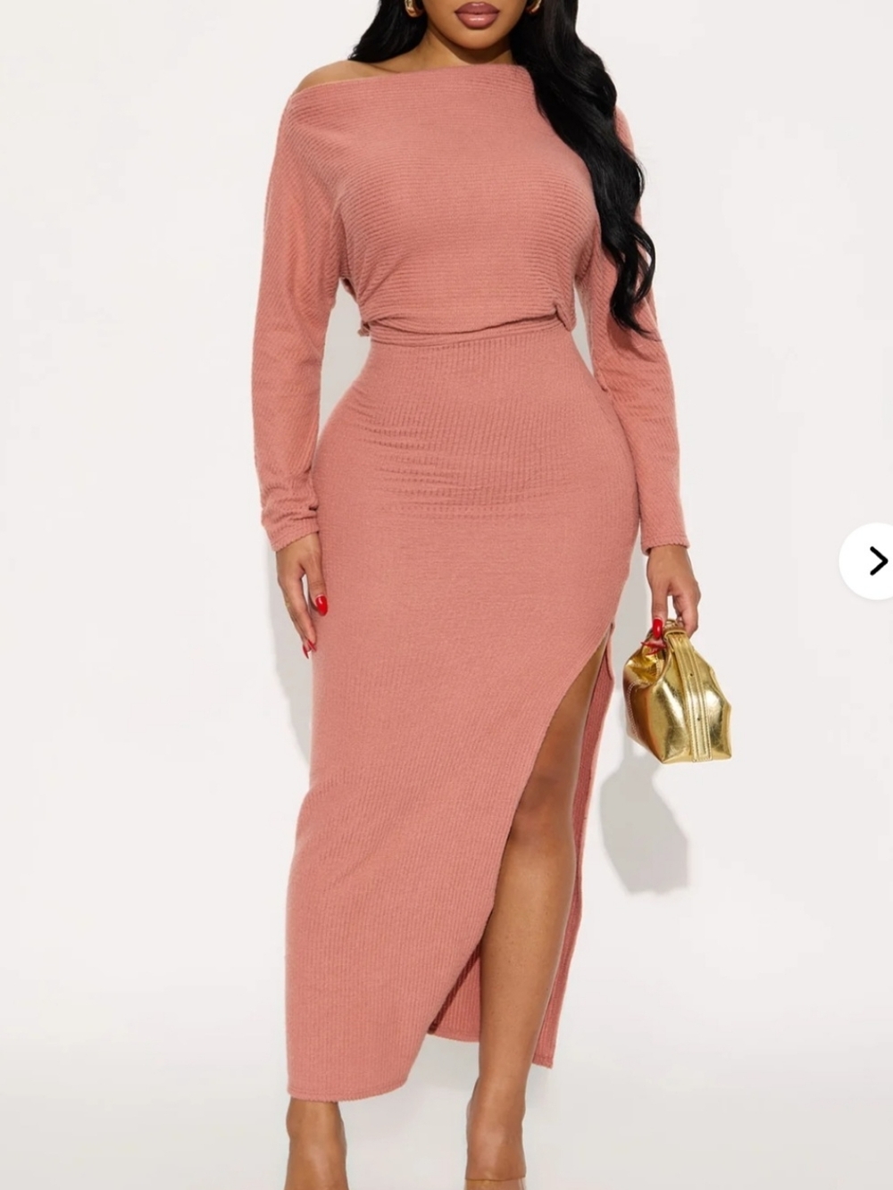 Fashion Nova Ribbed Maxi Dress in Dusty Pink